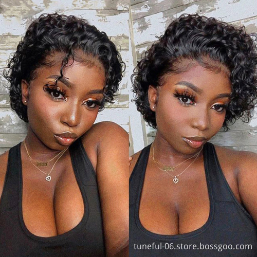 Perruque Pixie Cut Wig Human Hair Curly Bob Short Pixie Cut Lace Wig Bleached Knots Lace Frontal 13x4 Pixie Wig With Baby Hair